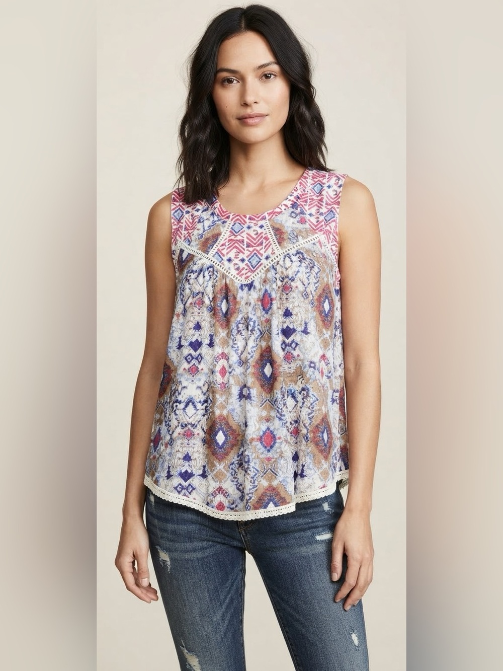 Patrons of Peace Multicolor Geometric Boho Blouse Size Large